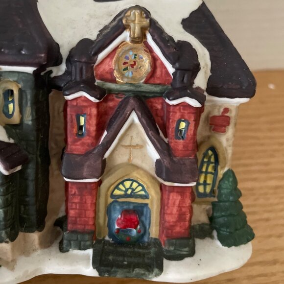 Vtg Holiday Traditions Christmas Village Victorian Church Hand Painted Ceramic - Picture 5 of 9